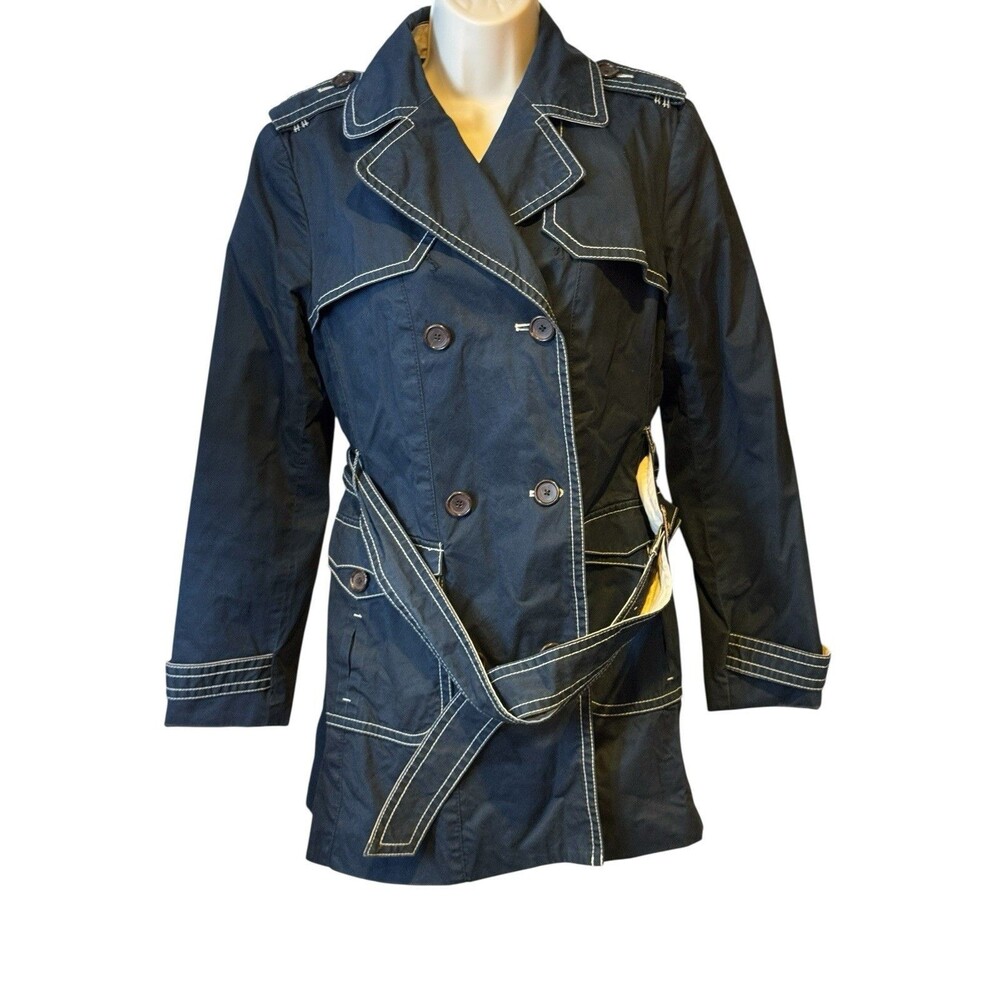 GAP Navy Belted Trench Coat XS S Cotton Knee Length